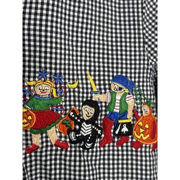 Vintage Lemon Grass Applique Button Shirt Halloween Black Check Trick-or-Treat M - Picture 5 of 13